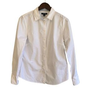 Lands End Womens White Button Up Top Size 8 Embroidered Anchors Nautical Sailing